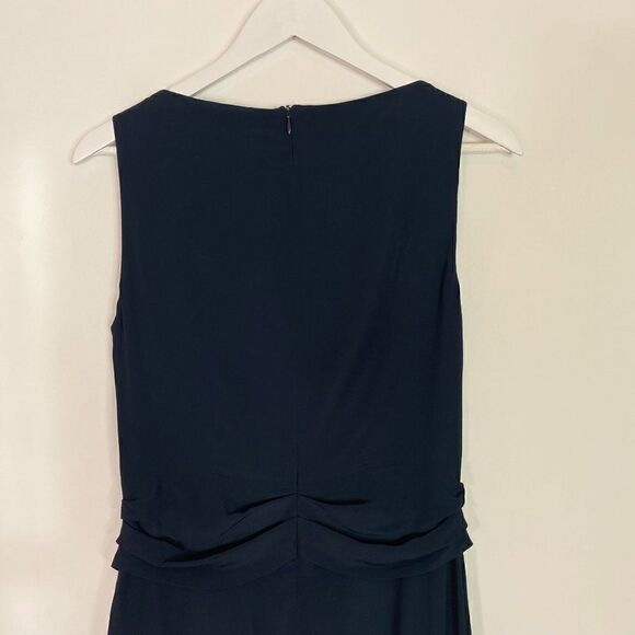 Luisa Cerano Navy Blue Draped Boat Neck Silk Blend Midi Dress - Picture 5 of 9